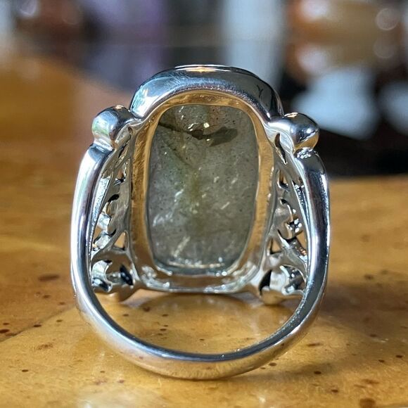 Natural Labradorite Sterling Silver Cocktail Ring Size 6 - Picture 5 of 10